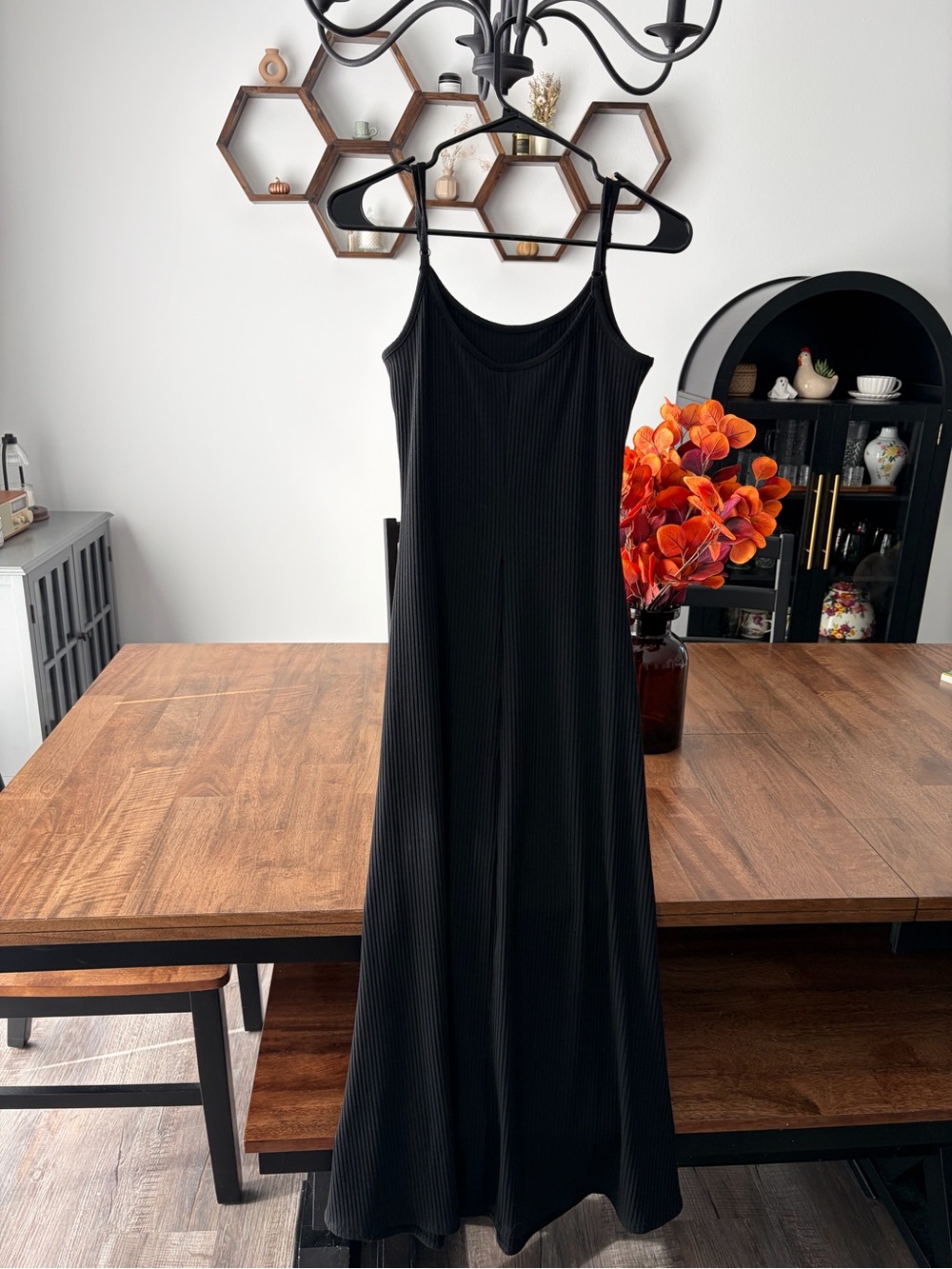 A new Day Black Ribbed Stretch Maxi Slip Dress